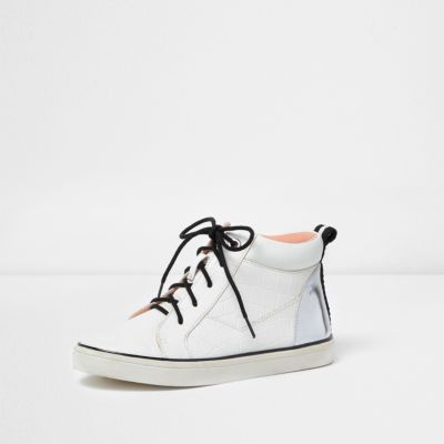 Girls white and silver high top trainers
